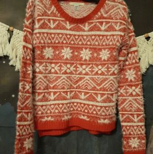 EUC Girls XL winter sweater red white fuzzy soft longsleeve top holiday print
